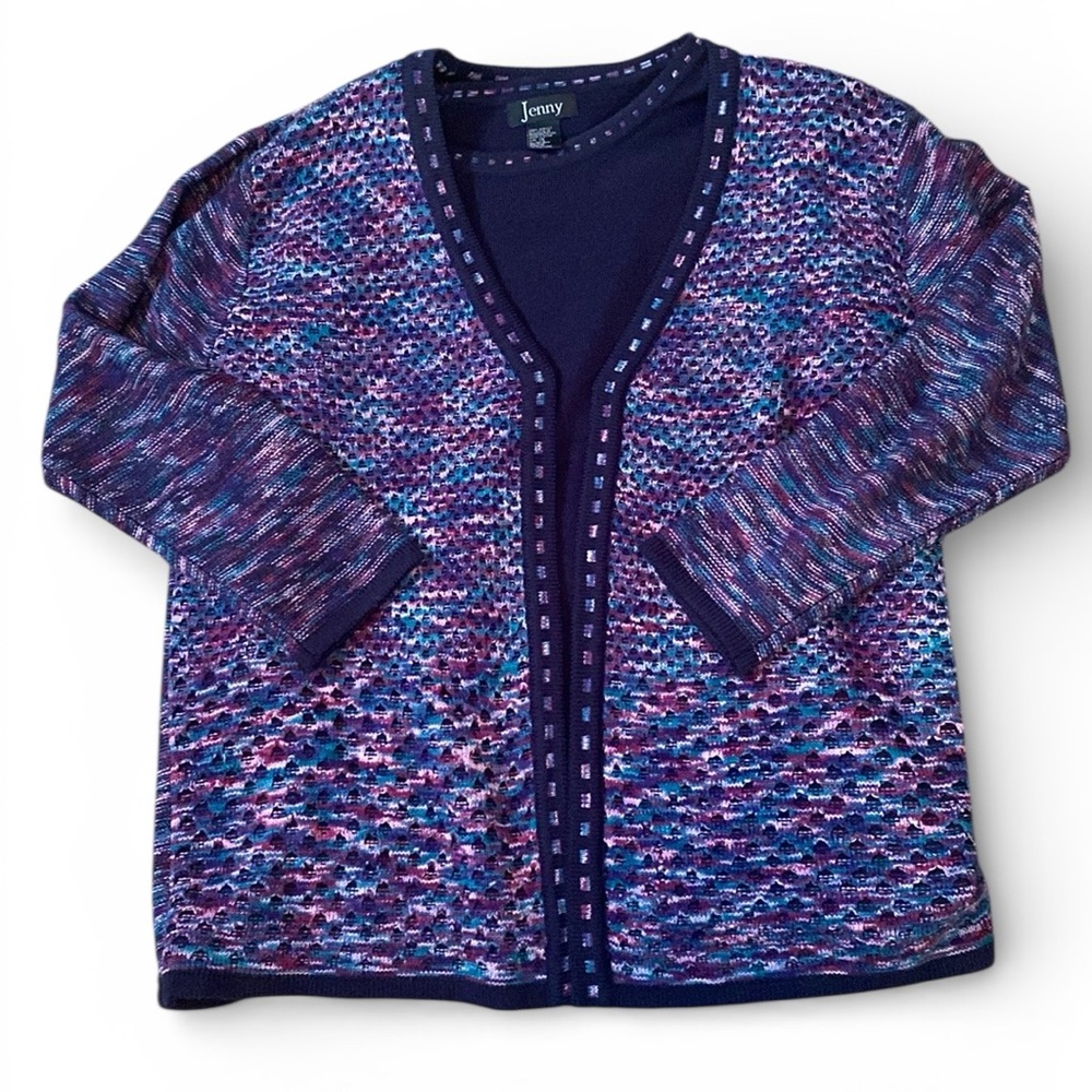 Jenny 2 piece Navy Blue short sleeve top with cardigan Sweater size XL